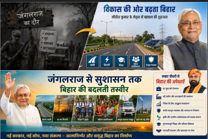 जंगल राज से सुशासन तक
बिहार की बदलती तस्वीर। 
